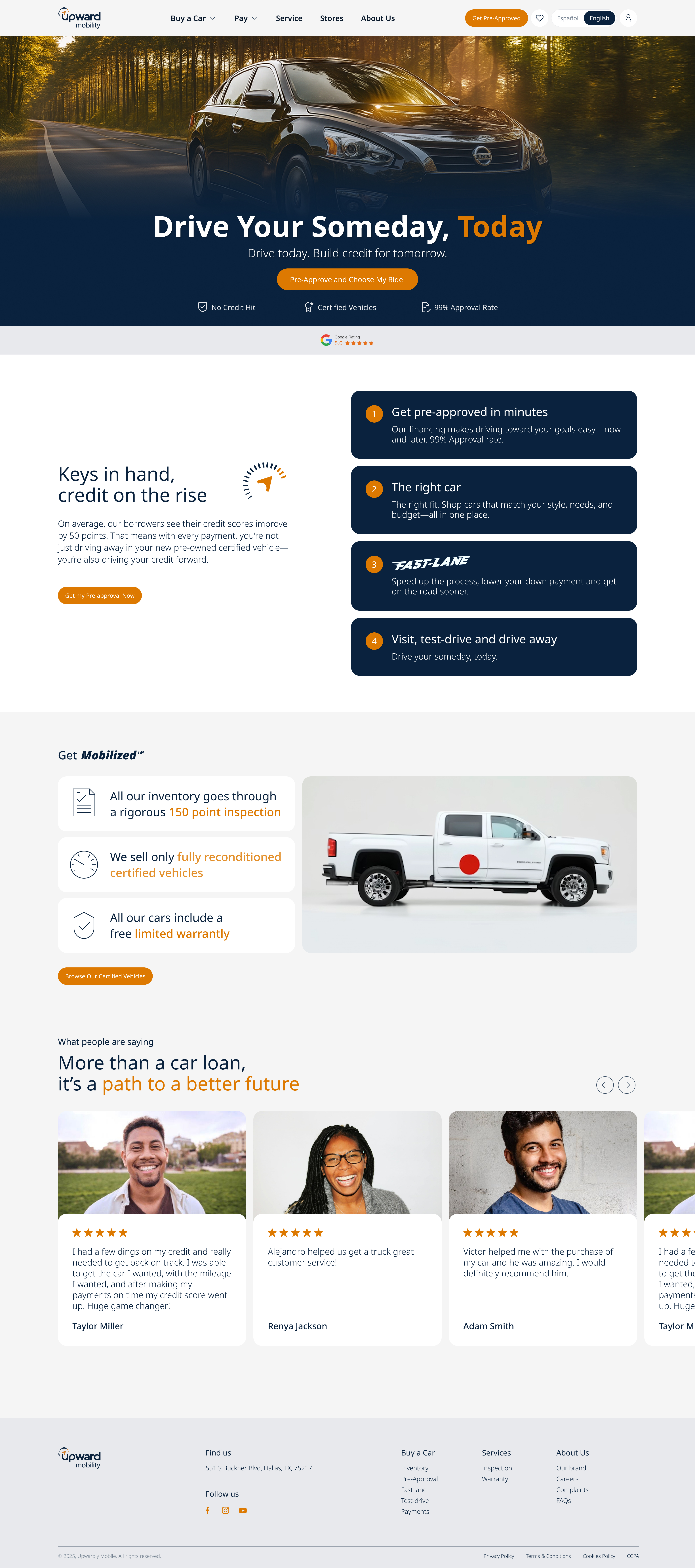 Upward Mobility responsive financing website, desktop view.