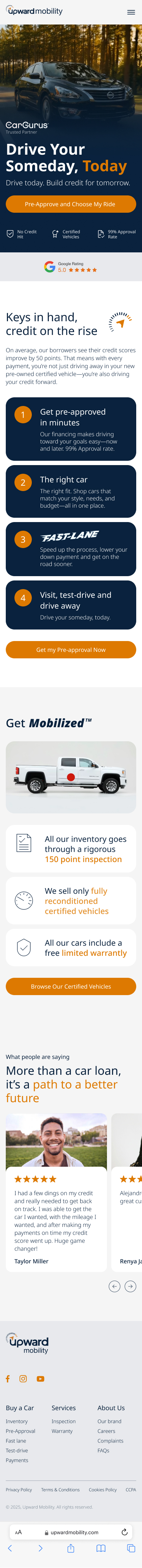 Upward Mobility financing experience on mobile web.