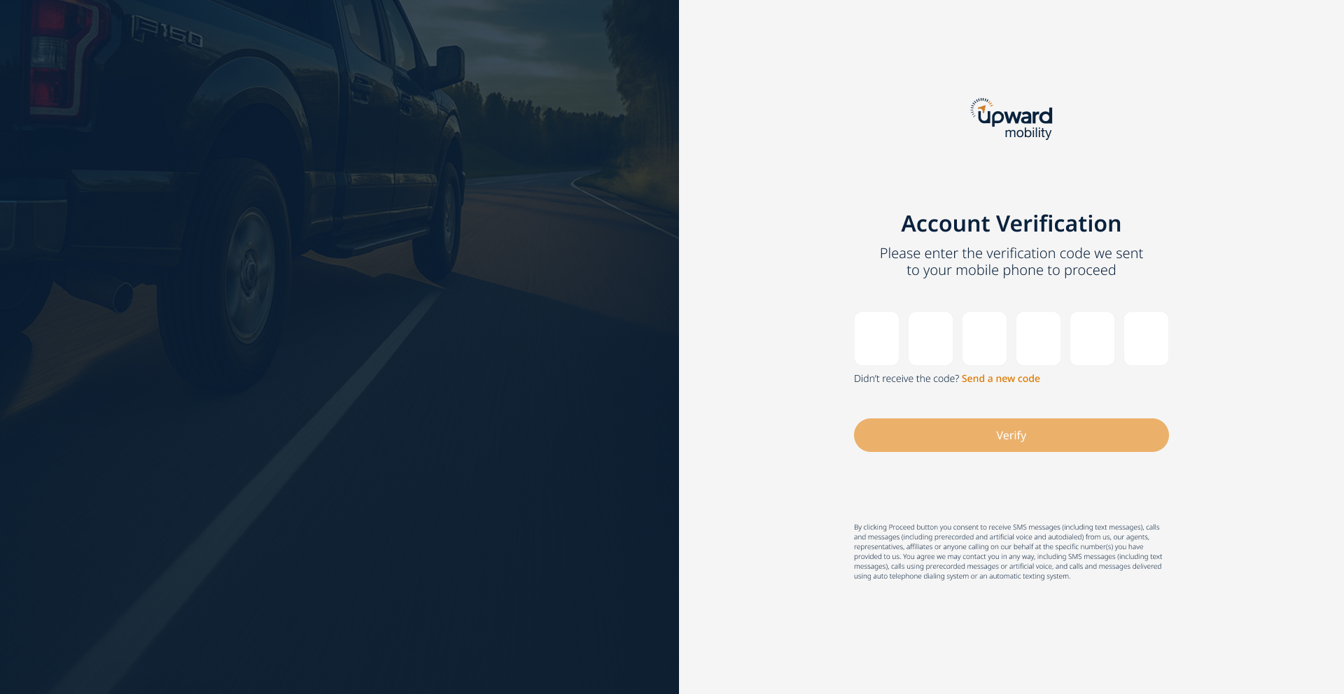 Desktop account verification with six code fields, resend guidance and Verify action.